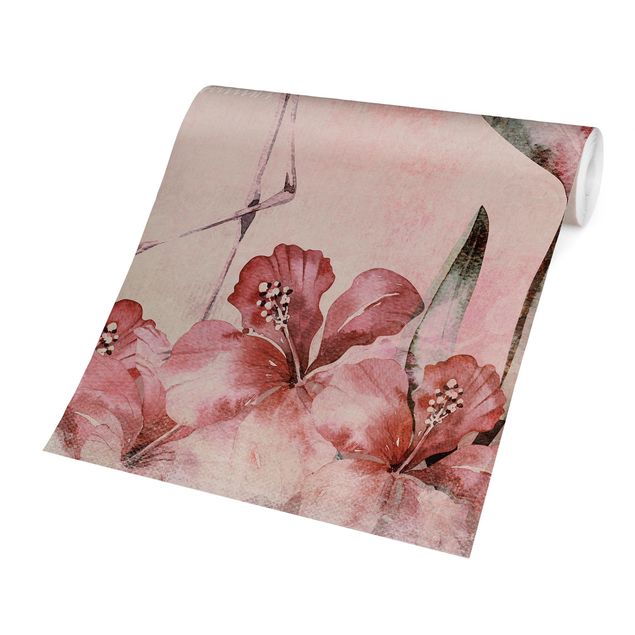 Tapeter modernt Shabby Chic Collage - Flamingo