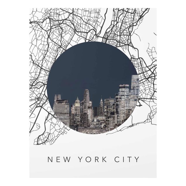 Glastavlor svart och vitt Map Collage New York City
