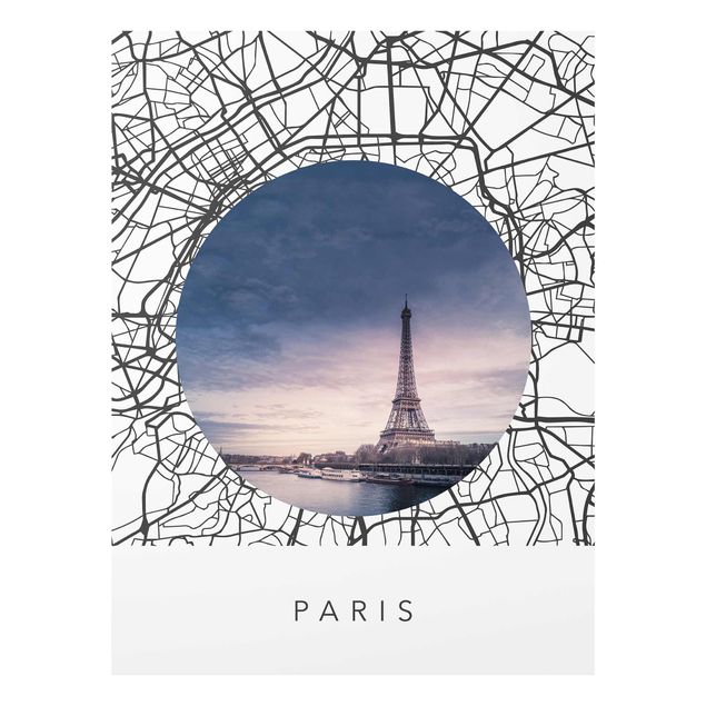 Glastavlor svart och vitt Map Collage Paris