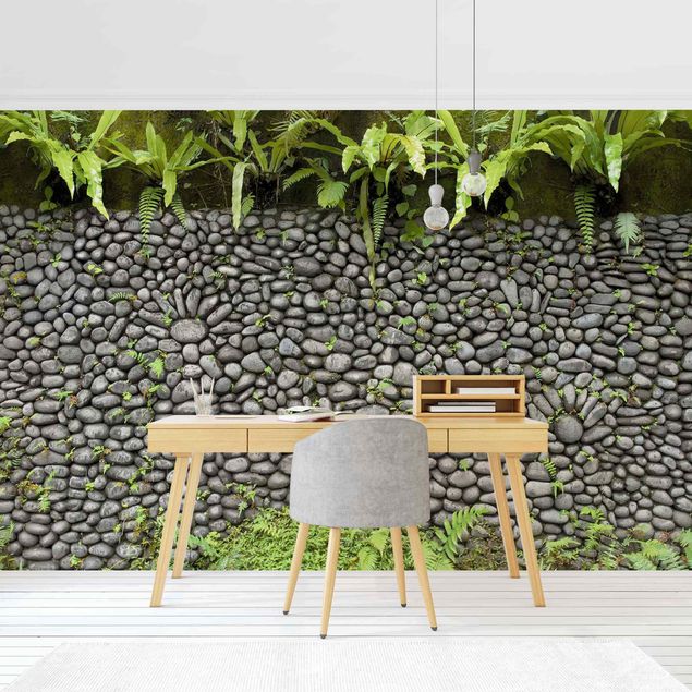 Fototapeter 3D Stone Wall With Plants