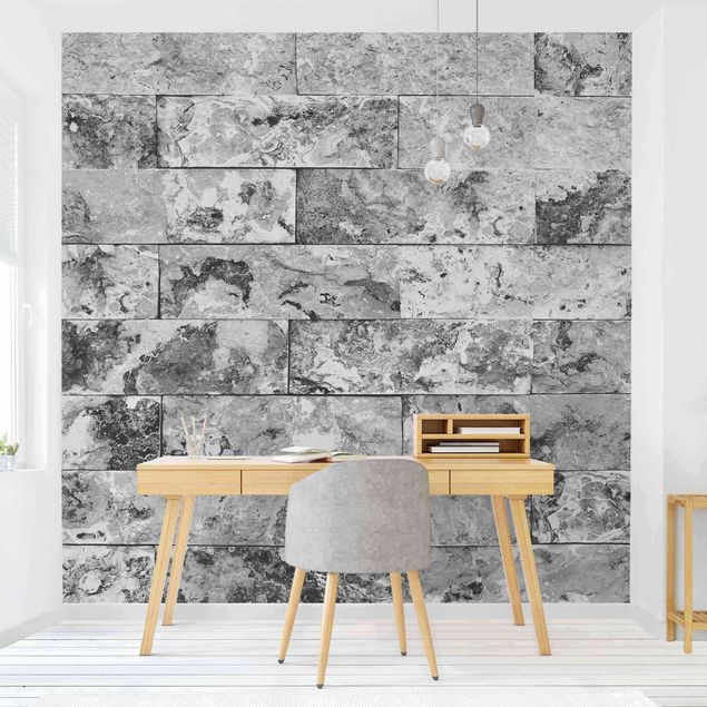 Fototapeter 3D Stone Wall Natural Marble Grey