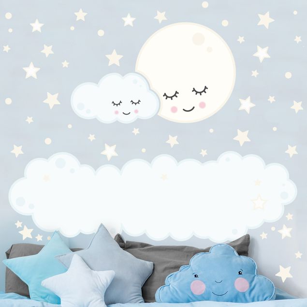 Autocolantes de parede espaço Star moon cloud with sleeping eyes
