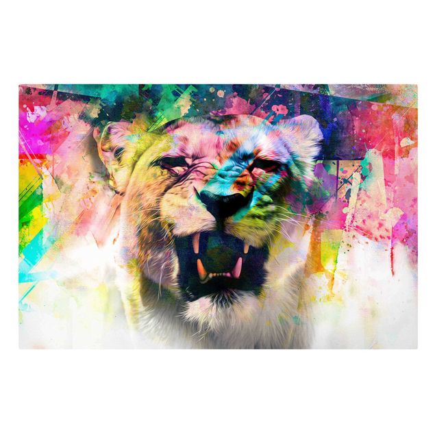 Canvastavlor djur Street Art Lion