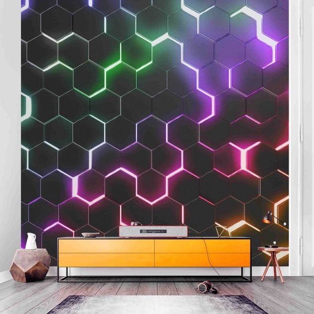 Kök dekoration Hexagonal Pattern With Neon Light