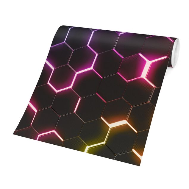 Tapeter modernt Hexagonal Pattern With Neon Light
