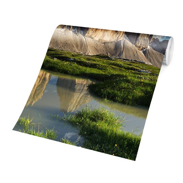 Fototapeter landskap South Tyrolean Zinnen And Water Reflection