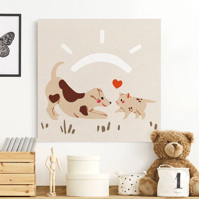 Canvastavlor hundar Cute Animal Illustration - Cat And Dog