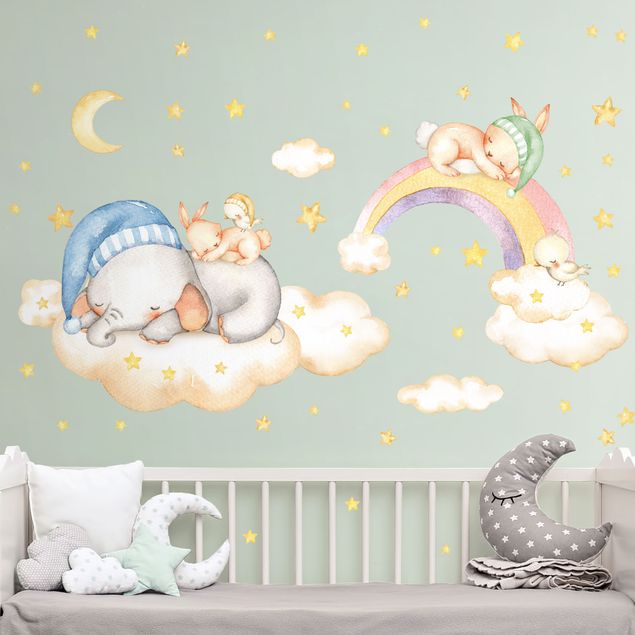 Autocolantes de parede arco-íris Sweet Dreams Clouds Stars Set