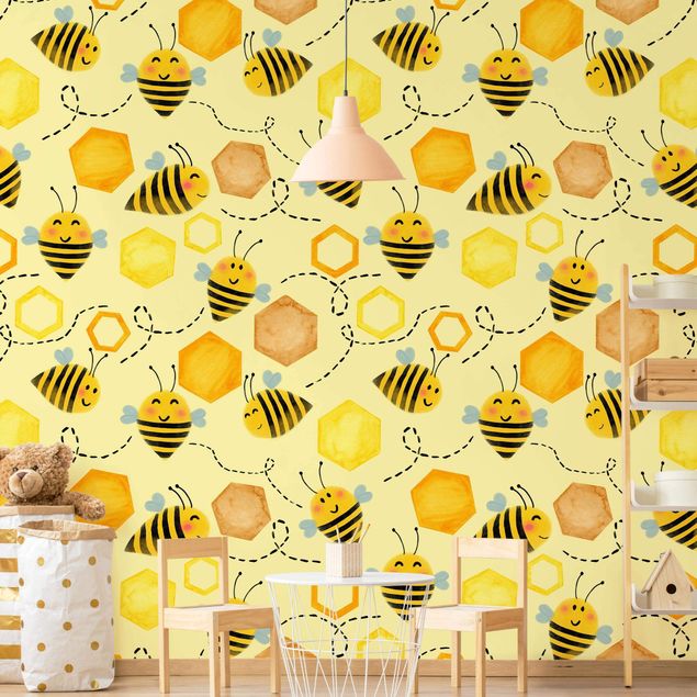 Fototapeter djur Sweet Honey With Bees Illustration
