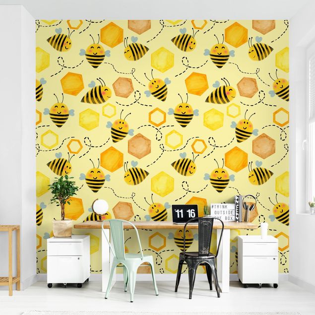 Tapeter modernt Sweet Honey With Bees Illustration