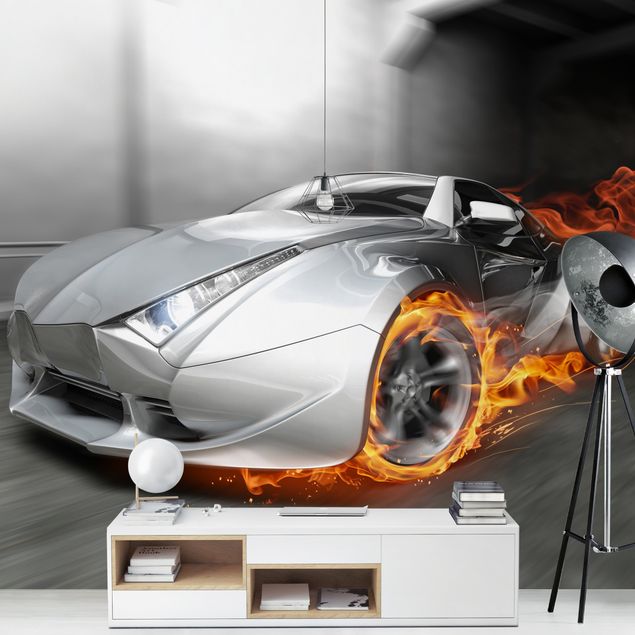 Fototapeter 3D Supercar In Flames