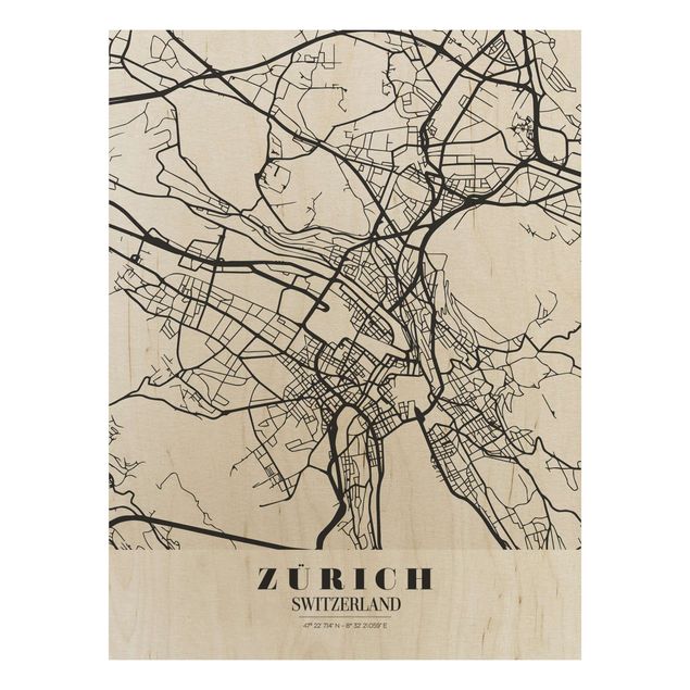 Trätavlor ordspråk Zurich City Map - Classic