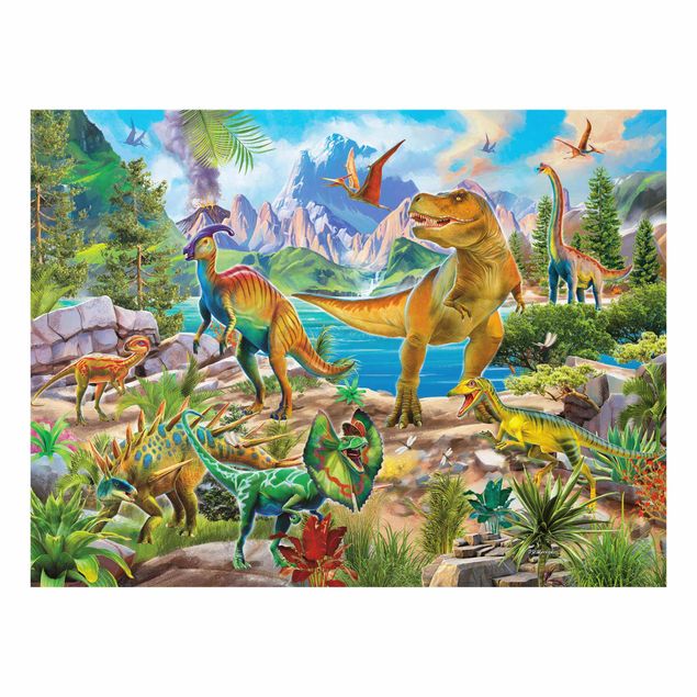 Tavlor färgglada T-Rex And Parasaurolophus