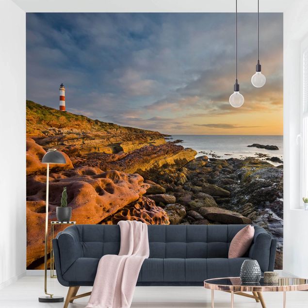 Fototapeter sky Tarbat Ness Lighthouse And Sunset At The Ocean