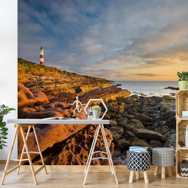 Fototapeter fyrar Tarbat Ness Lighthouse And Sunset At The Ocean