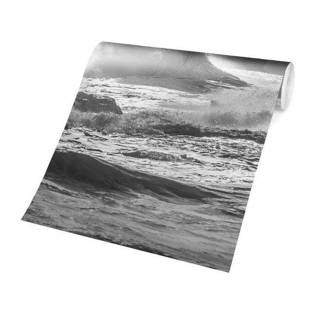 Fototapeter landskap Raging Waves Black And White