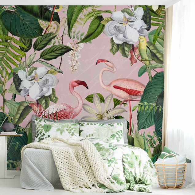 Kök dekoration Tropical Flamingos With Plants In Pink