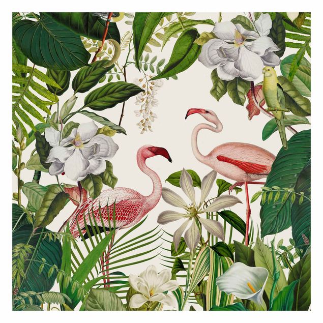 Tapeter vintage Tropical Flamingos With Plants