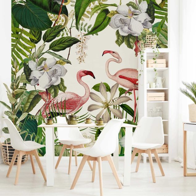 Kök dekoration Tropical Flamingos With Plants
