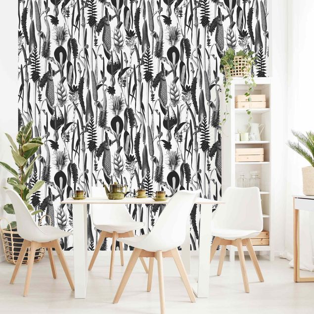 Mönstertapet Tropical Luxury Pattern Black And White