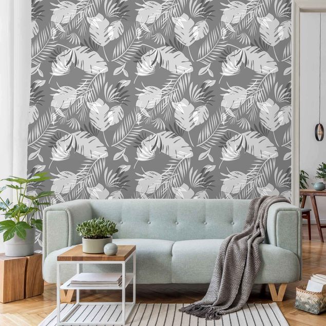 Fototapeter blommor  Tropical Outlines Pattern In Grey