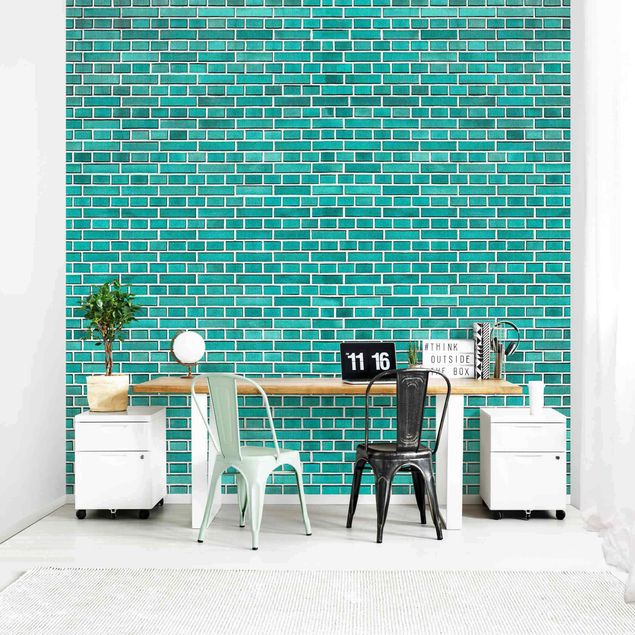 Kök dekoration Turquoise Brick Wall