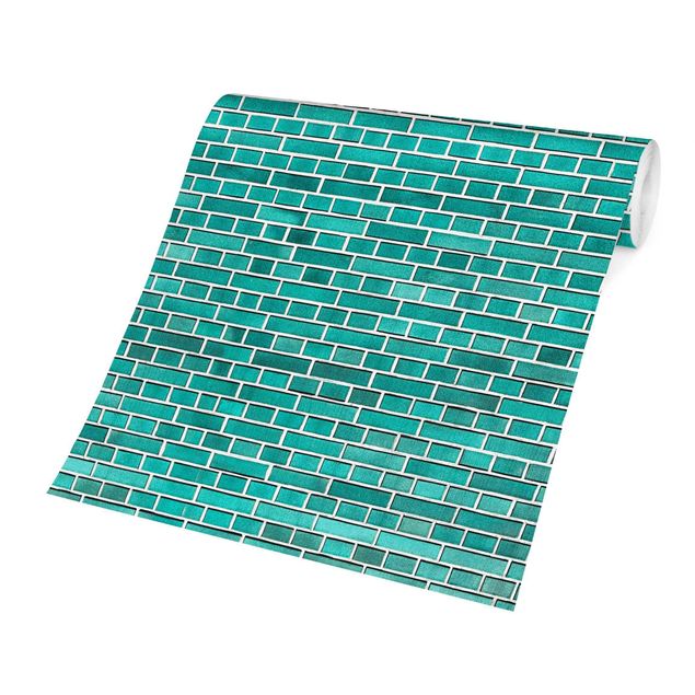 Fototapeter sten utseende Turquoise Brick Wall