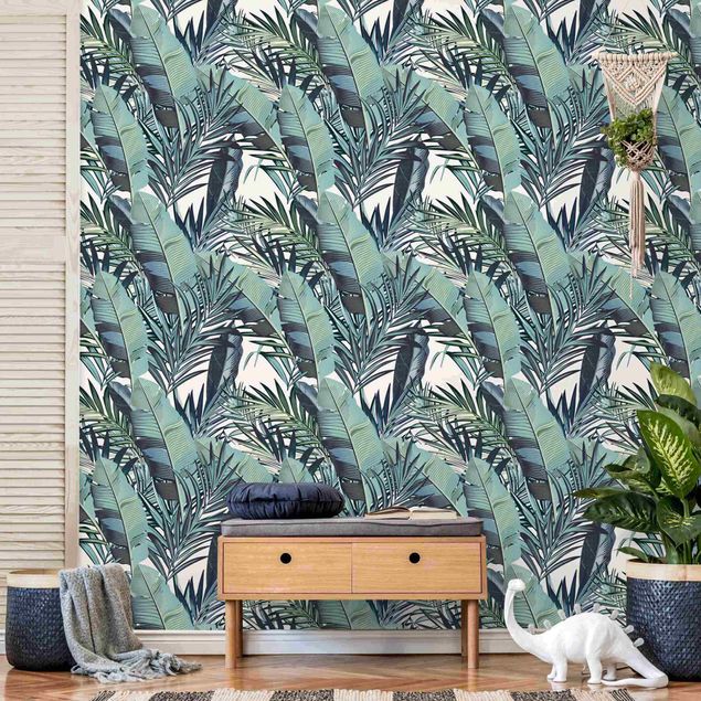 Tapeter modernt Turquoise Leaves Jungle Pattern