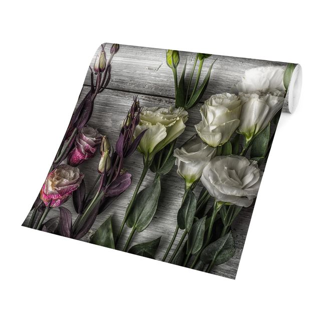 Fototapeter trälook Tulip Rose Shabby Wood Look