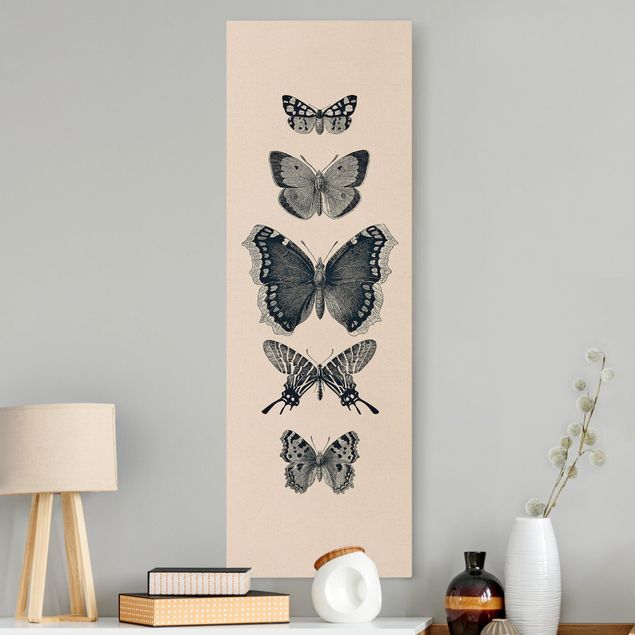 Canvastavlor schemtterlings Ink Butterflies On Beige Backdrop