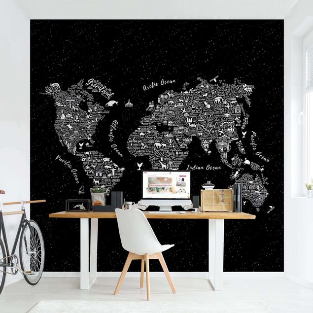 Kök dekoration Typography World Map Black