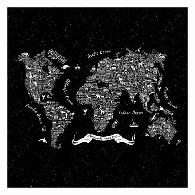 Fototapeter svart Typography World Map Black