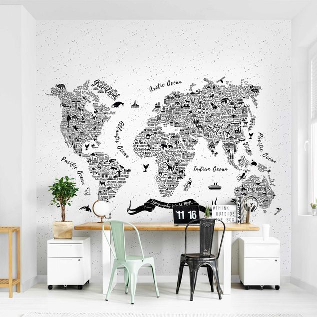 Kök dekoration Typography World Map White