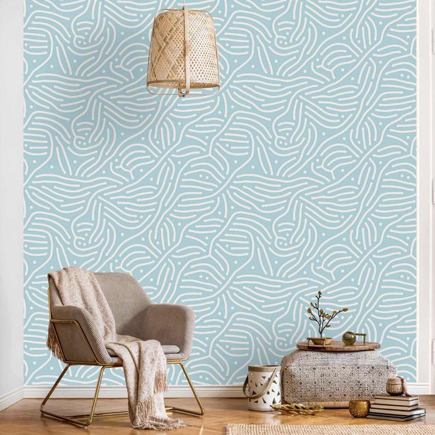 Tapeter remsor Playful Pattern With Lines And Dots In Light Blue