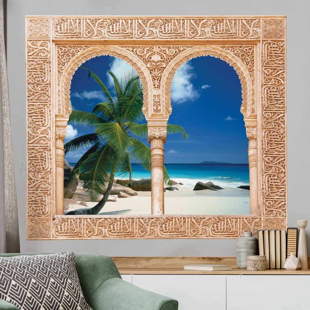 Autocolantes de parede imitação de pedra Decorated window dream beach