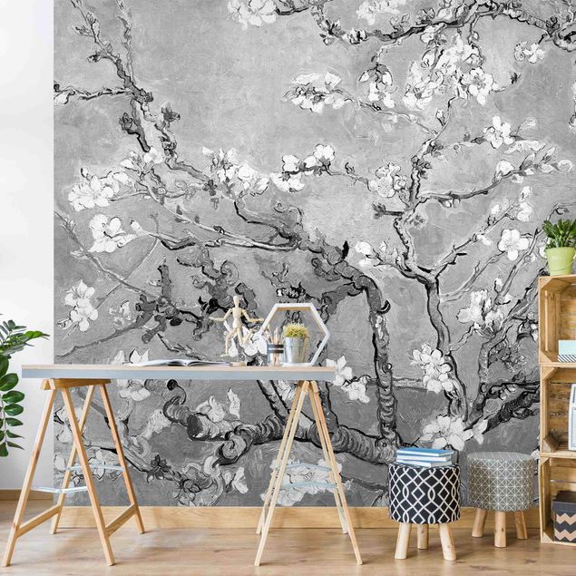 Konststilar Pointillism Vincent Van Gogh - Almond Blossom Black And White