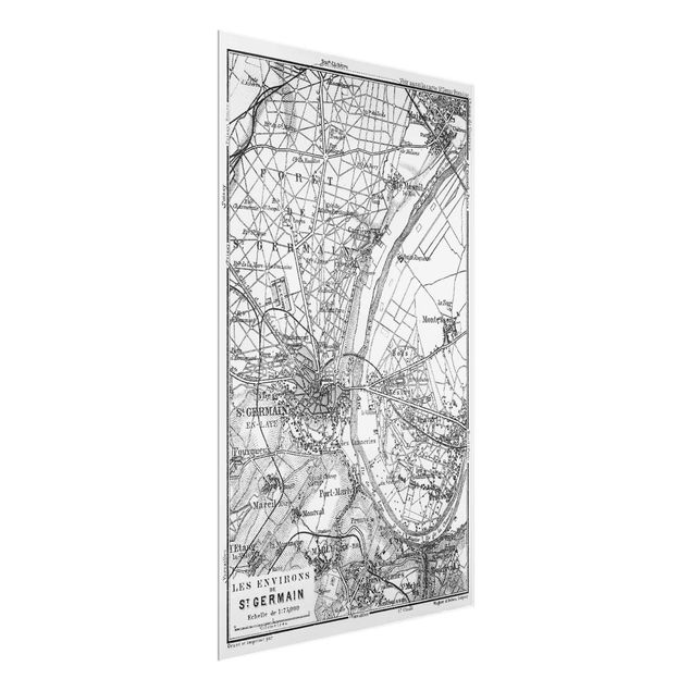 Glastavlor svart och vitt Vintage Map St Germain Paris