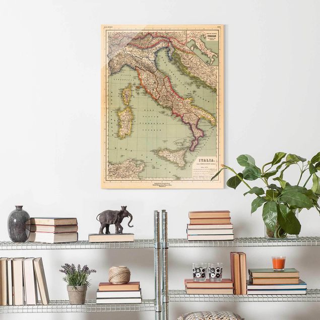 Glastavlor världskartor Vintage Map Italy