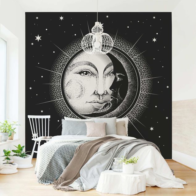 Fototapeter sky Vintage Sun And Moon Illustration