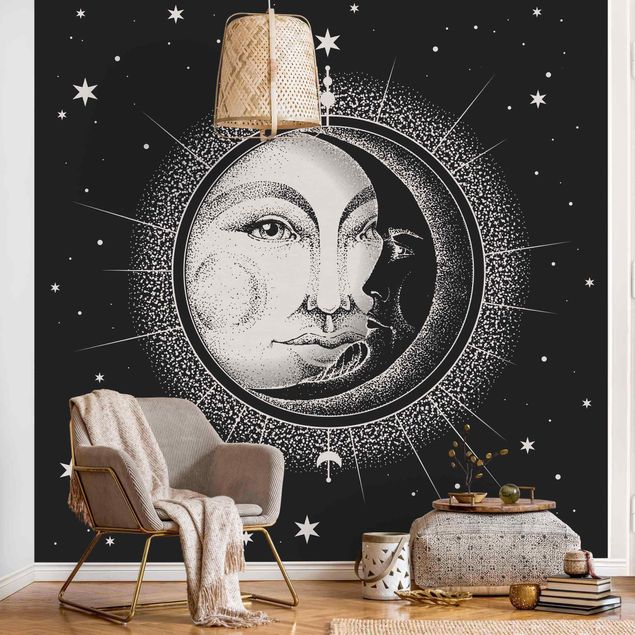 Tapeter modernt Vintage Sun And Moon Illustration