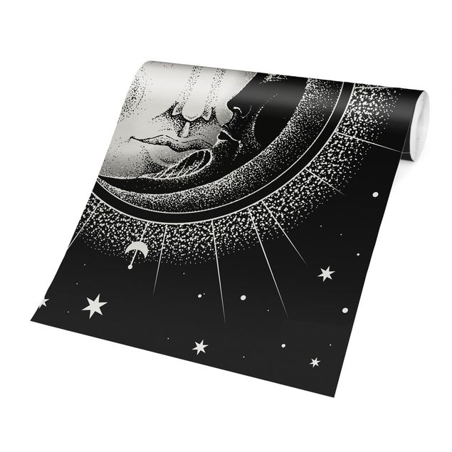 Fototapeter svart och vitt Vintage Sun And Moon Illustration