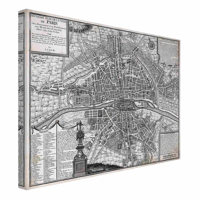 Canvastavlor världskartor Vintage Map City Of Paris Around 1600