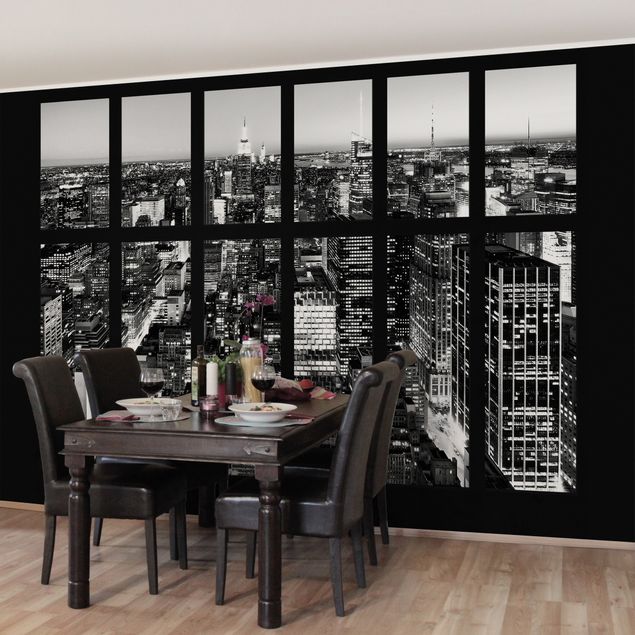 Fototapeter 3D Window View Manhattan Skyline In Black And White