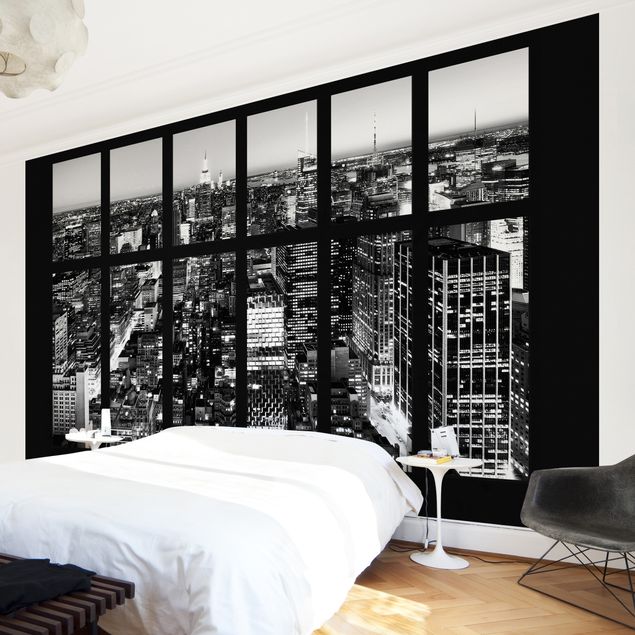 Fototapeter arkitektur och skyline Window View Manhattan Skyline In Black And White