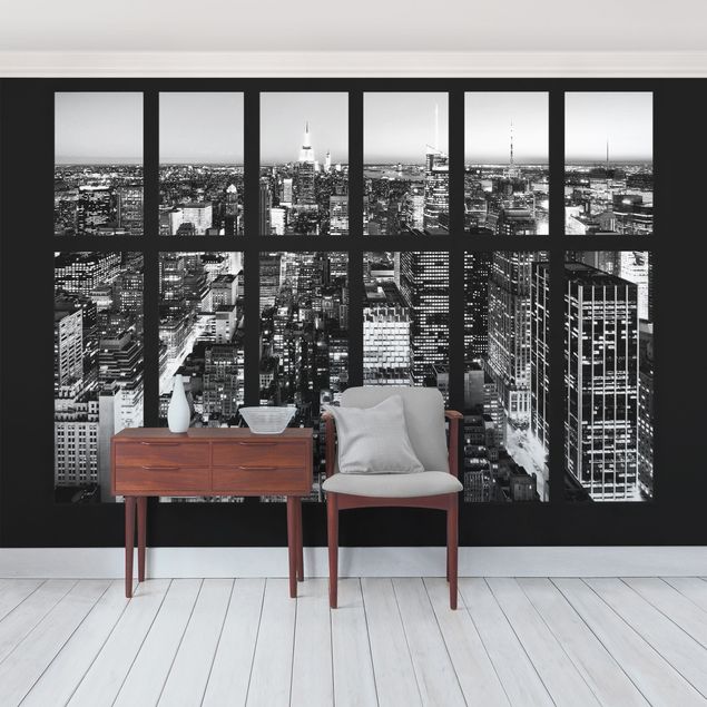 Tapeter modernt Window View Manhattan Skyline In Black And White