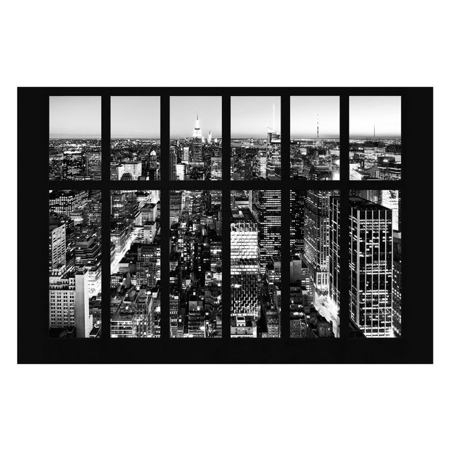 Tapeter Window View Manhattan Skyline In Black And White