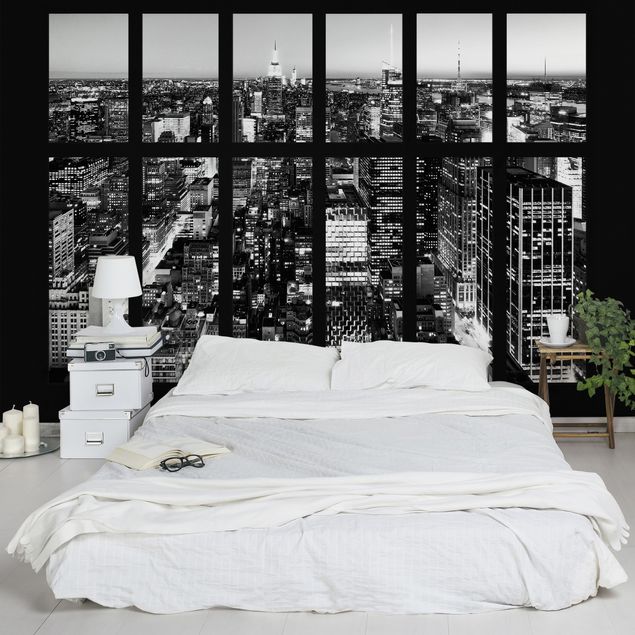 Fototapeter New York Window View Manhattan Skyline In Black And White