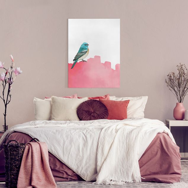 Canvastavlor djur Bird On Pink Backdrop
