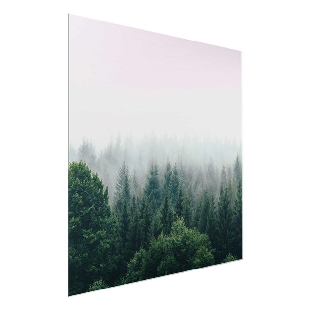 Glastavlor landskap Foggy Forest Twilight
