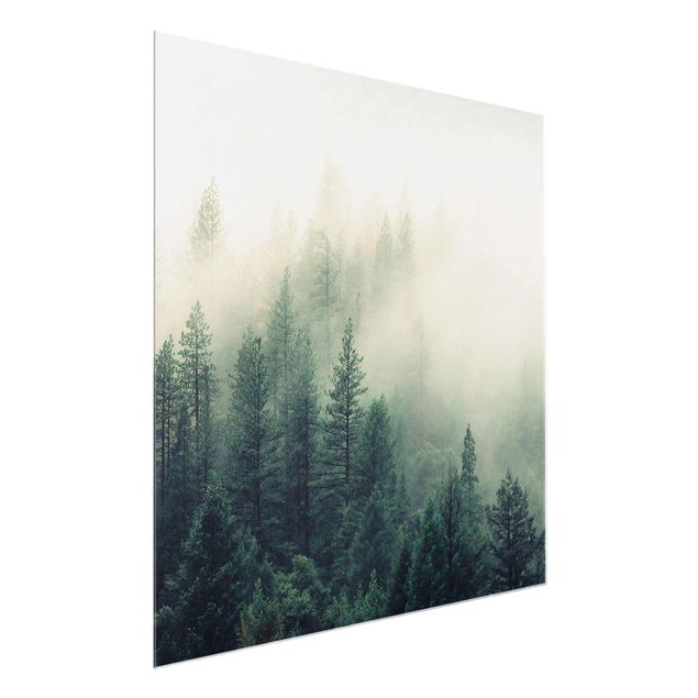 Glastavlor landskap Foggy Forest Awakening